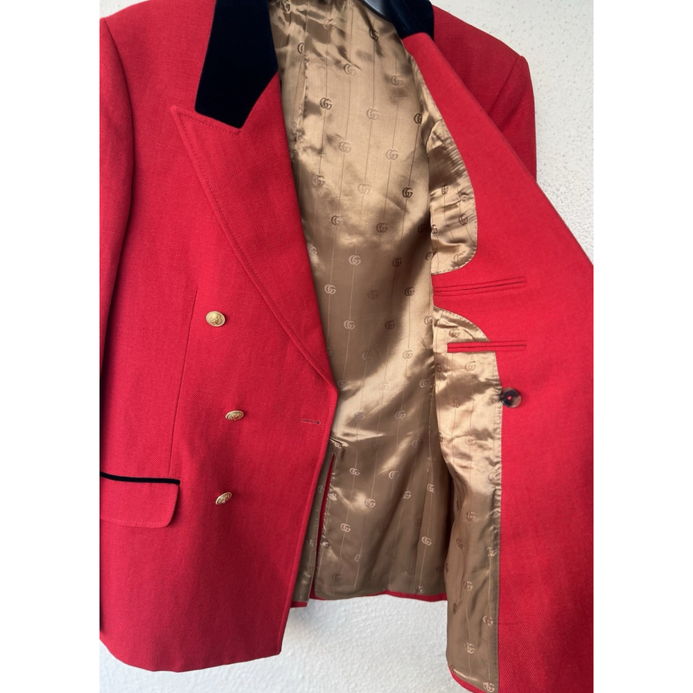 NWT Gucci Wool Linen Double Breast Herringbone Blazer Jacket IT 48 US 38 Formal - Picture 11 of 16